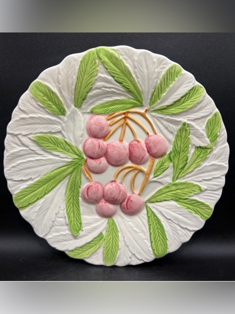 1987 Fruit Du Jour Hand Painted Cherry Cherries Ceramic Vintage Plate Dish